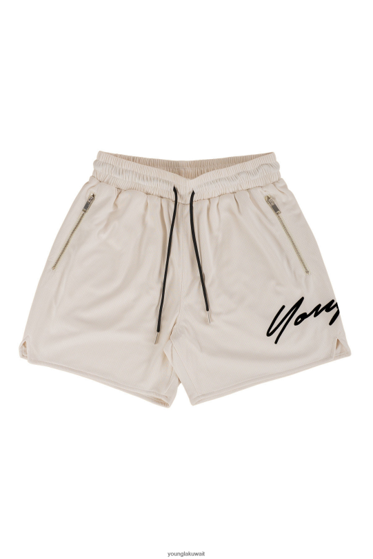 Youngla Clothing - YoungLA الرجال 115 شورت التوقيع أبيض مصفر 4L466B585 ملابس